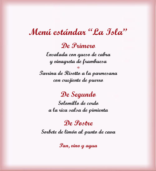 Menu restaurante La Isla