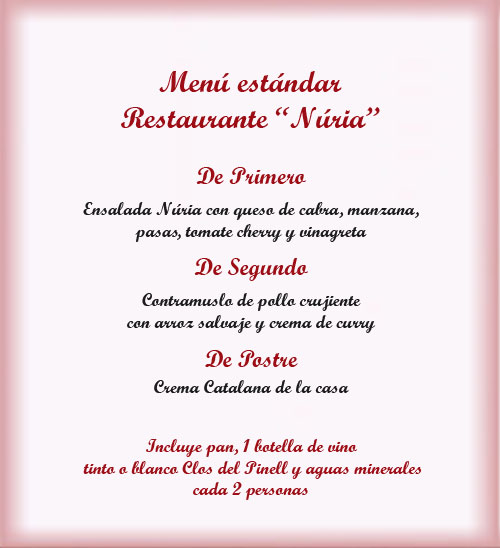 Menu restaurante Nuria