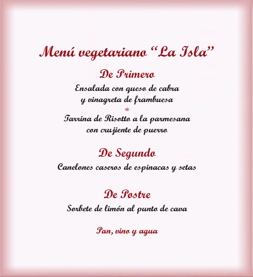 Menu vegetariano restaurante La Isla